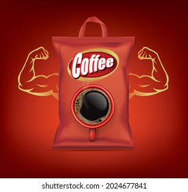 Red snack bag design with coffee cup.illustration vector 