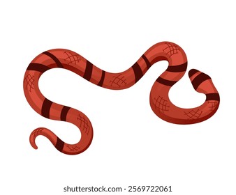 Red snake with black stripes in a slithering position. Simple cartoon animal design. Perfect for reptiles or wildlife. Vector illustration isolated on white background