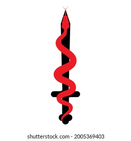Rote Schlange und schwarzes Schwert für das Symbol.