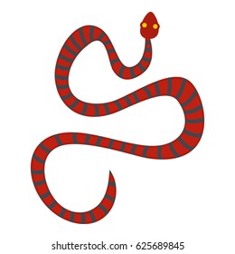 Red snake with blue stripes icon flat isolated on white background vector illustration