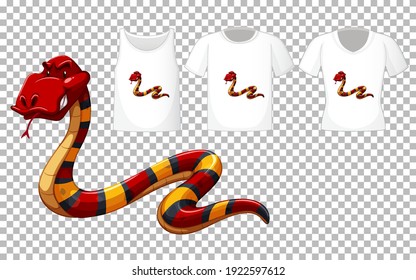 Roter Schlangen-Cartoon-Charakter mit vielen Shirts auf transparentem Hintergrund Illustration