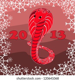 red snake with floral pattern with snow