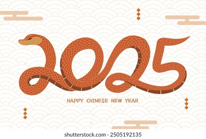 Red snake forms 2025 with its body, traditional year of the snake greeting illustration