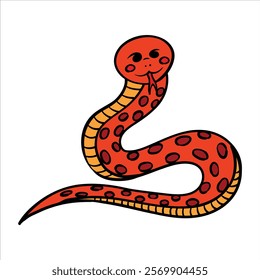 Red snake funny character chinese new year doodle illustration hand drawn