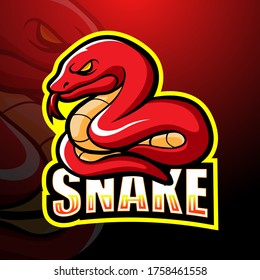 Red snake mascot esport logo design