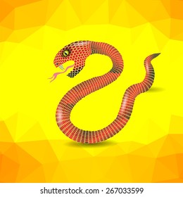 Red Snake Ready to Attack on Yellow Polygonal Background.