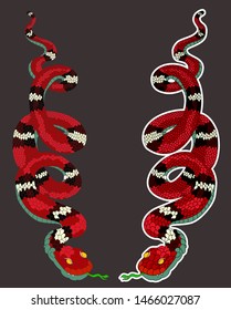 Red snake for sticker printing on background.