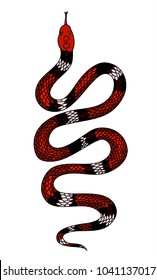 red snake vector.Lampropeltis triangulum vector.Sticker and hand drawn snake for tattoo.Red snake Reptile on white background.