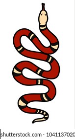 red snake vector.Lampropeltis triangulum vector.Sticker and hand drawn snake for tattoo.Red snake Reptile on white background.
