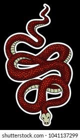 red snake vector.Lampropeltis triangulum vector.Sticker and hand drawn snake for tattoo.Red snake Reptile on white background.