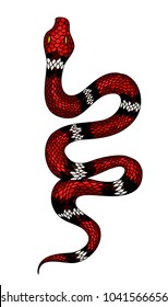 Red snake vector.Lampropeltis triangulum vector.Sticker and hand drawn snake for tattoo.Red snake Reptile on white background.