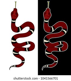 Red snake vector.Lampropeltis triangulum vector.Sticker and hand drawn snake for tattoo.Red snake Reptile on white background.