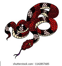 red snake vector.Lampropeltis triangulum vector.Sticker and hand drawn snake for tattoo.Red snake Reptile on white background.
