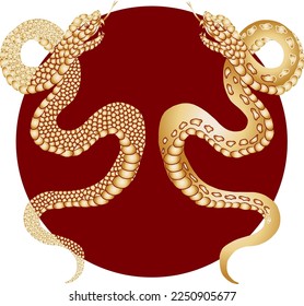 Red snake vector.Lampropeltis triangulum vector.Sticker and hand drawn snake for tattoo.Red snake Reptile on white background.