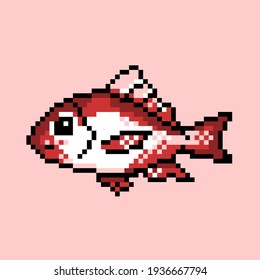 Red Snapper Fish 8bit Pixel Art Style
