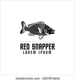 red snapper fish logo,silhouette red snapper fish,great for use fishing logo,black and white logo,in white background