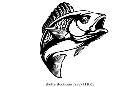 Red snapper isolated vector illustration. Fishing logo of red snapper. Fishing emlem for company or sport club. Marine theme background. NOT AI.