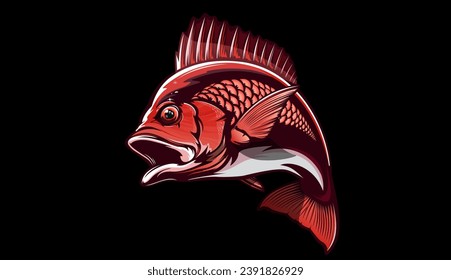 Red snapper isolated vector illustration. Fishing logo of red snapper. Fishing emlem for company or sport club. Marine theme background. NOT AI.