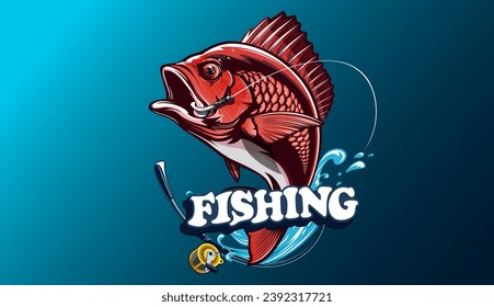 Red snapper isolated vector illustration. Fishing logo of red snapper. Fishing emlem for company or sport club. Marine theme background. NOT AI.