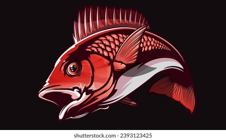 Red snapper isolated vector illustration. Fishing logo of red snapper. Fishing emlem for company or sport club. Marine theme background. NOT AI.