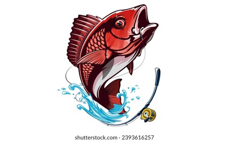 Ilustración vectorial aislada del pargo rojo. Logo de pesca del pargo rojo. Empleos de pesca para empresas o clubes deportivos. Fondo del tema marino. NO IA.