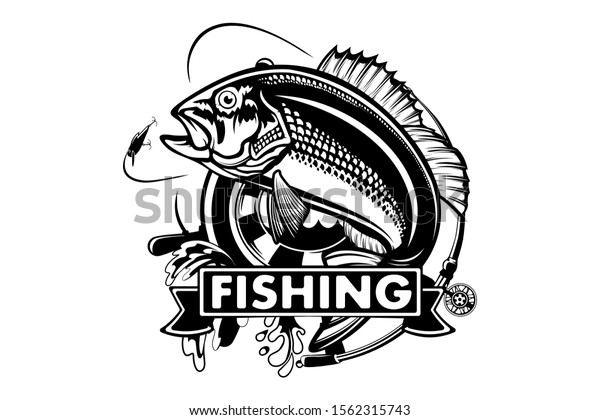Red snapper isolated vector illustration. Fishing logo\
of red snapper. Fishing emlem for company or sport club. Marine\
theme background. 