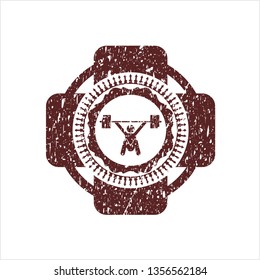 Red snatch, weightlifting icon inside rubber stamp with grunge texture