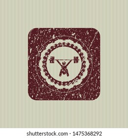 Red snatch, weightlifting icon inside grunge style stamp