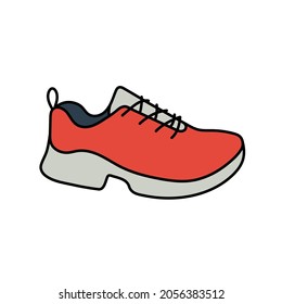 Red sneaker shoe, boot. Sport sketch. Hand drawn icon. Vector freehand fitness illustration