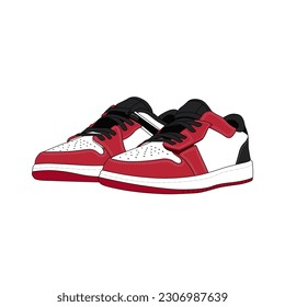 Red Sneaker shoe isolated on white. Sneakers for training, running, and basketball. Vector Illustration