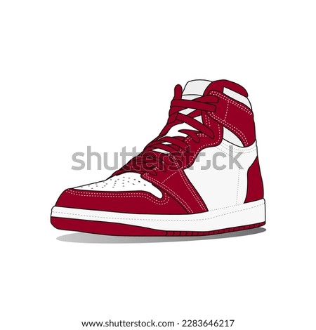 Red Sneaker shoe isolated on white. Sneakers for training, running, and basketball. Vector Illustration	