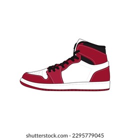 Red Sneaker shoe side view isolated on white background. Sneakers for training, running, and basketball. Vector Illustration