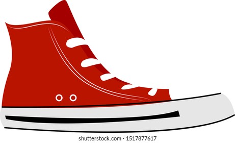 Red sneakers, illustration, vector on white background.