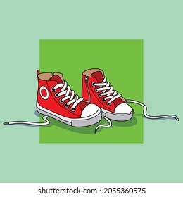 Red sneakers on a green background.