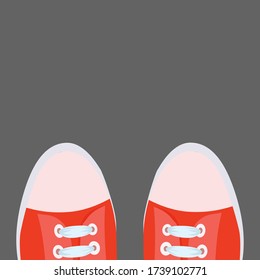 Red sneakers on the pavement. Vector illustration.