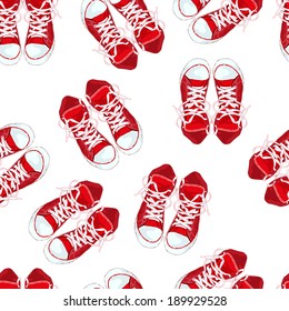 Red sneakers on white background isolated. Vector illustration