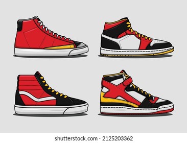 red sneakers shoes set collection illustration