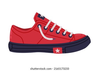 Red Sneakers or Trainers as Shoe and Casual Footwear Vector Illustration