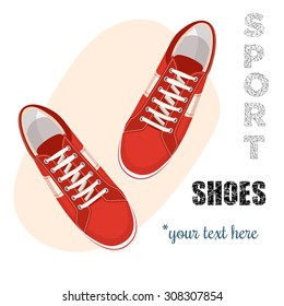 Red sneakers for unisex. Sport shoes. Vector illustration isolated on white background.