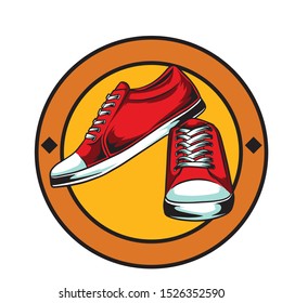 red sneakers, yellow background, logo sneakers, tshirt design