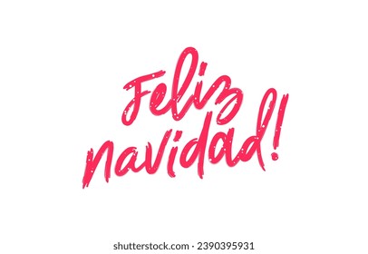 Red snow-covered inscription - Feliz Navidad! Merry Christmas in Spanish. Handwritten lettering. Drawn with a brush by hand. Elements for the design of a Christmas card. Vector illustration