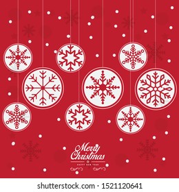 Red snowflake hanging ropes on red background