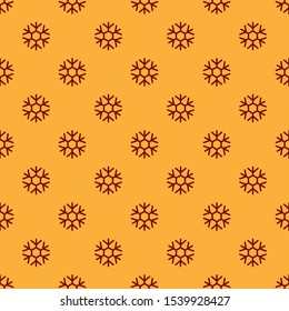 Red Snowflake icon isolated seamless pattern on brown background.  Vector Illustration