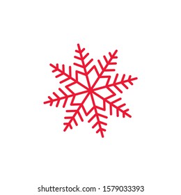 Red snowflake on a white background. Linear image. Vector icon.