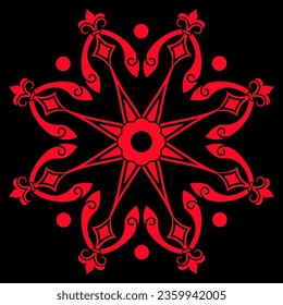 patrón de ornamento de copo de nieve rojo en fondo negro