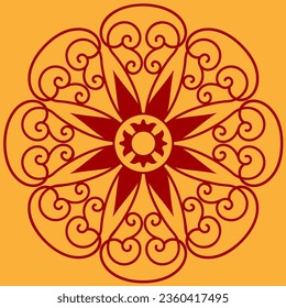 red snowflake ornament pattern on an orange background