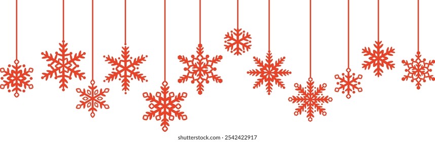 Anuncio rojo del Vector del copo de nieve, Navidades o cabecera festiva del año Nuevo, diseño decorativo del elemento de la tarjeta de felicitación del día de fiesta del invierno