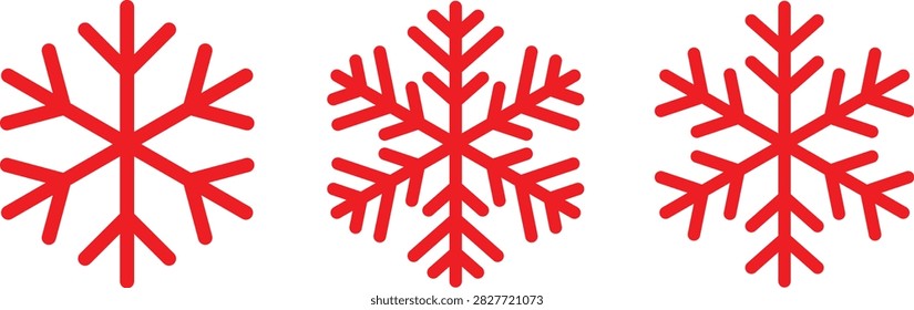 Red Snowflake Winter Icon Symbol Set
