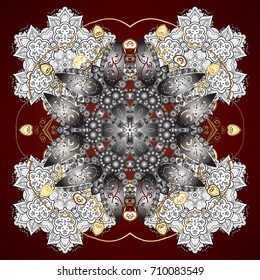 Red snowflakes. Red background. Vector illustration. Christmas cute background with snowflakes abstract background. Holiday design for Christmas and New Year fashion prints.