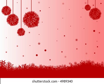 Red Snowflakes and Balls Trees on a white background